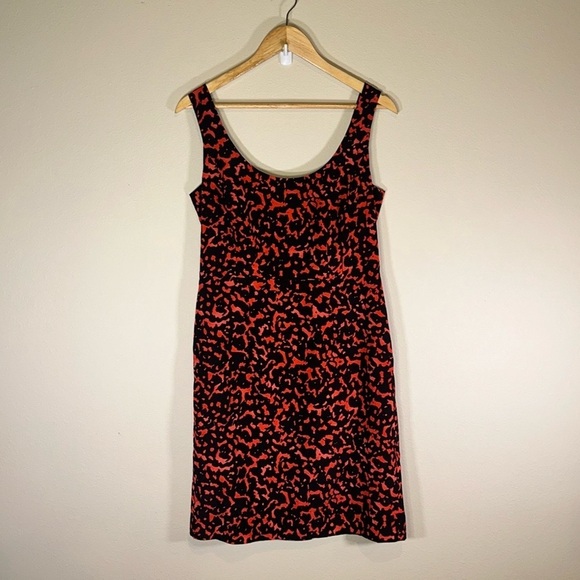 Ann Taylor Silk Blend Red Black Print Sleeveless Lined Sun Dress Women 6 Casual - Picture 2 of 7